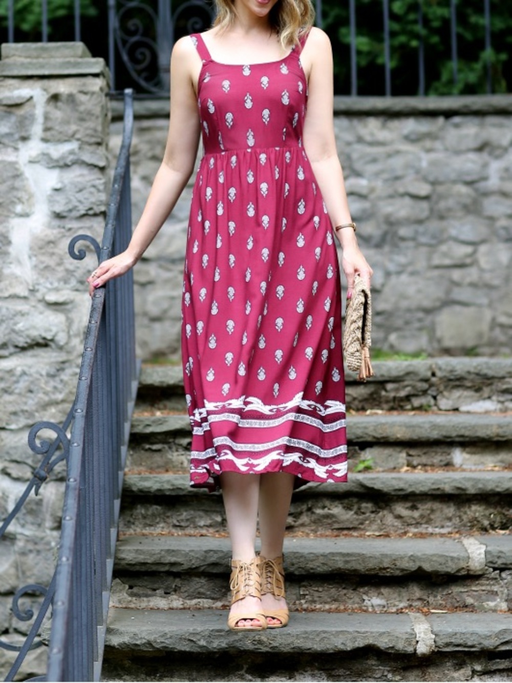 NWT Old Navy Fit & Flare Cami Midi Dress for Women Red Paisley S